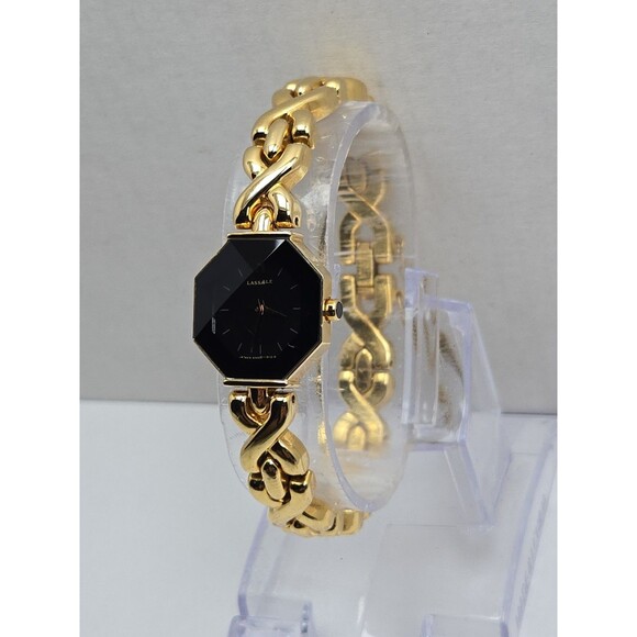 Vintage Lassale Seiko Womens Gold Tone Faceted Octagon Black Watch New Battery main image 7